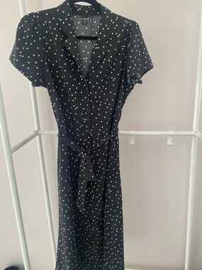 ICON Black Polka Dot Button-Front Midi Dress